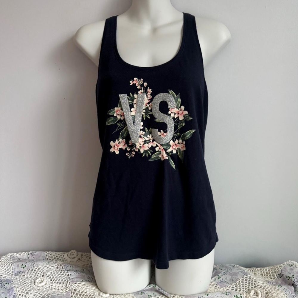 Victoria’s Secret PINK navy Glitter floral tank top
